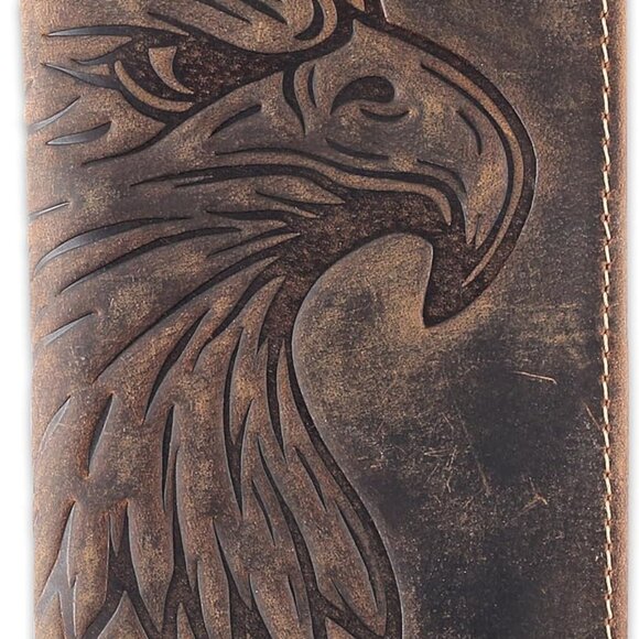Men's Genuine Leather RFID Wallet  Long Checkbook Style with Embossed Eagle - Picture 1 of 1